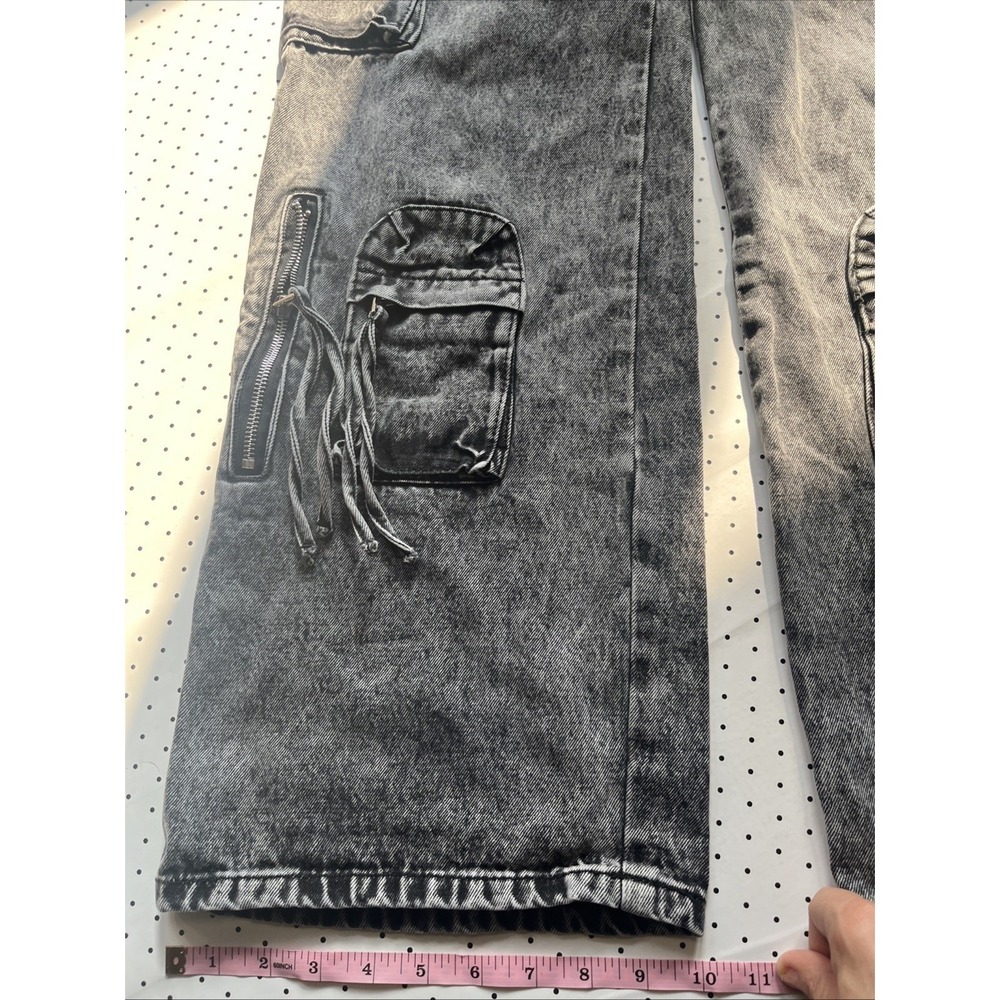 Disclosure Washed Black Cargo Jeans Wide Leg Y2K Streetwear Utility Pants 9/29 - Picture 6 of 11